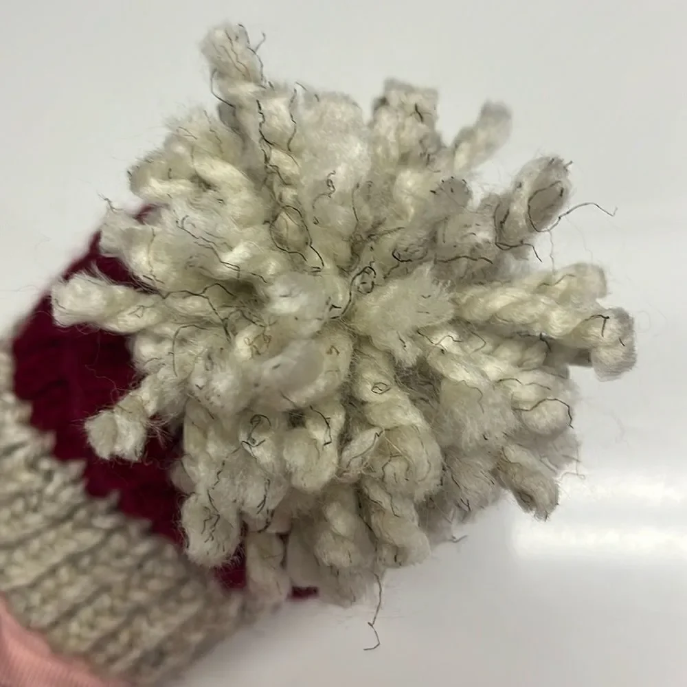 Homemade Wool & Acrylic Knitted Cranberry and Wheat Winter Hat Teen/Adult/Medium